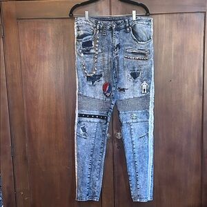Upcycled Y2K Biker Moto Jeans 30